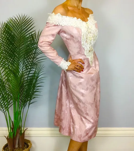 Amazing Jessica Mcclintock Pink Vintage Pearl Victorian Edwardian Style Dress 8