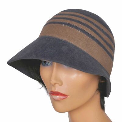 Vintage Borsalino Cloche Hat - Grey with Taupe Stripes Ladies Size 7