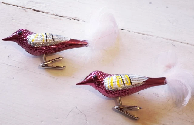 2x Christbaumschmuck Deko Vogel,  Weihnachtsbaum, rosa