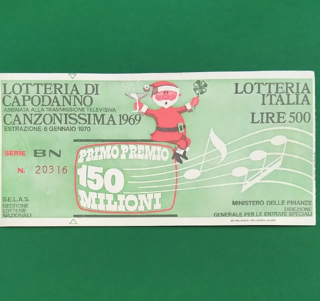 Biglietto Lotteria di Capodanno 1969 Serie BN Numero 20316