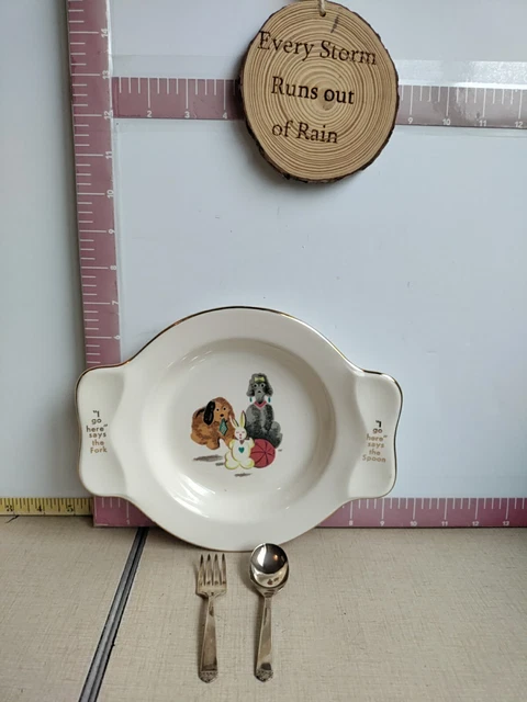 Vtg International Silver Co Childs Dinner Plate Wm Rogers Fork Spoon 22k Gold Ri