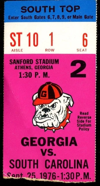 College Football Ticket Georgia 1976 - 9/25 - South Carolina