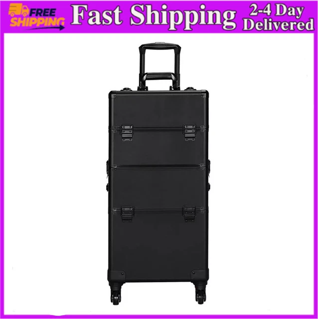 SMILE MART 3-in-1 Rolling Professional Cosmetic Makeup Case, Black,Fast Shipping