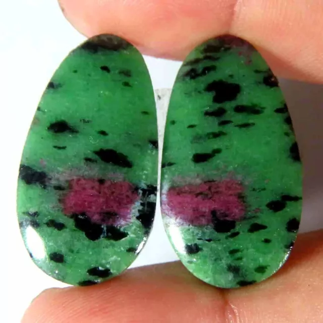 38.40Cts.100%Natural Royal Pair Ruby In Zoisite Oval 15x28x4mm Cab Top Gemstone