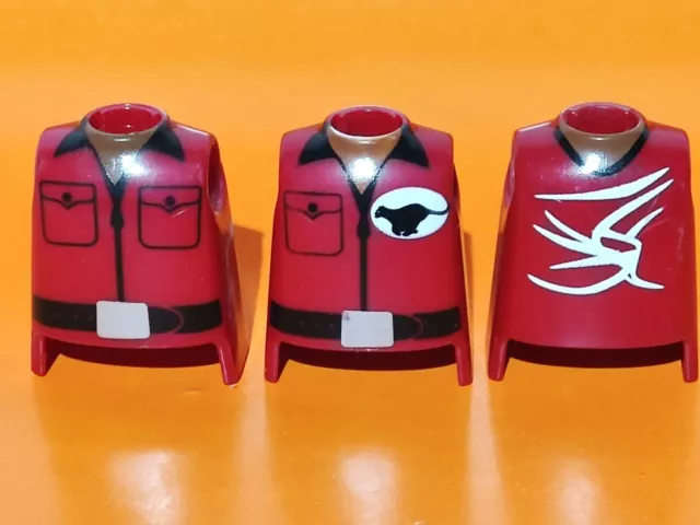 PLAYMOBIL X3 TORSOS CUERPOS CORPI BODIES Körper CORPS ROJOS OSCUROS RED ROUGES