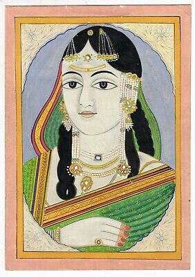 Portrait Painting Of Indian Queen Empress Hand Miniature Artwork On Paper
