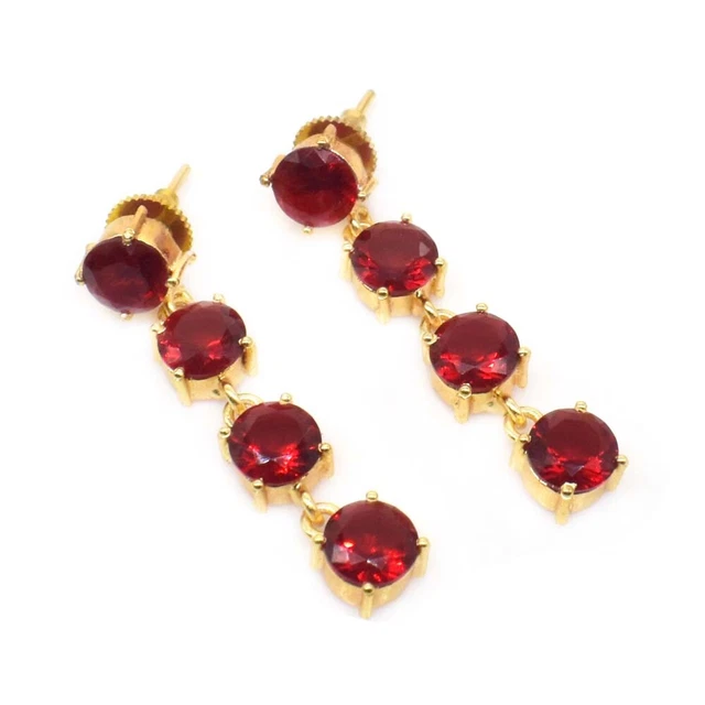 Red Garnet Quartz Earring Gemstone Gold Plated Jewelry Dangle Earring 2" t319