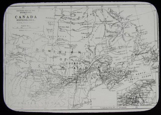 Glass Magic Lantern Slide MAP OF CANADA & NEWFOUNDLAND C1890 DRAWING