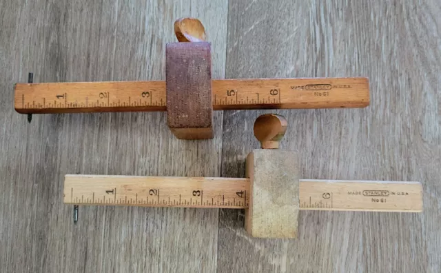 Lot of 2 Vintage Stanley No. 61 Marking Gauge Scribe Mortise Ruler - USA Made