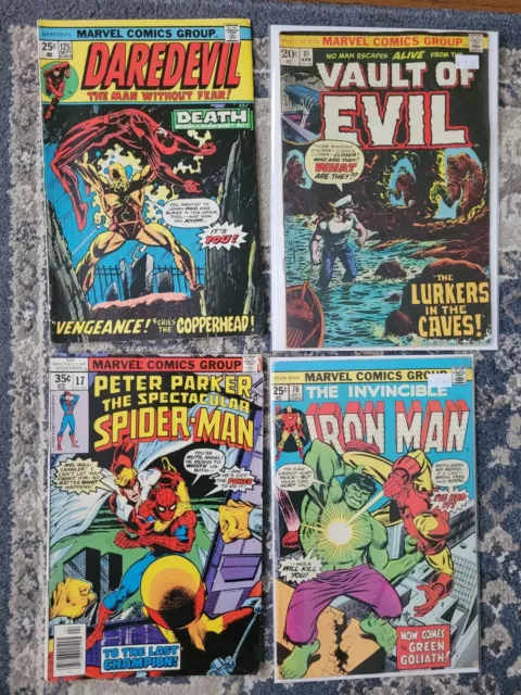 Marvel Bronze Age Comic Lot (4) Spiderman Hulk Iron Man Daredevil