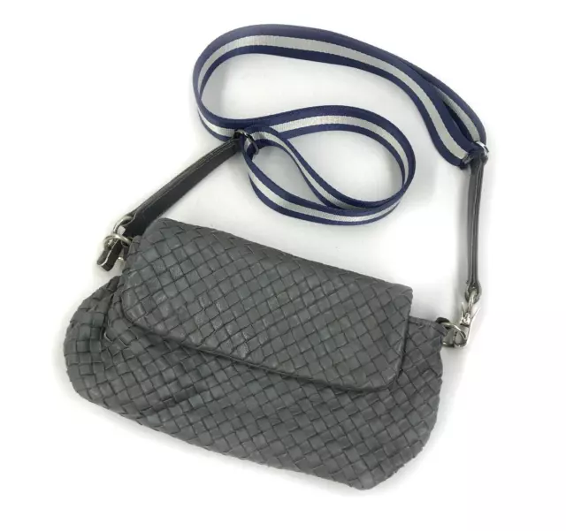 Women's VTG Bottega Veneta Intrecciato Shoulder Grey Leather Crossbody Bag Italy