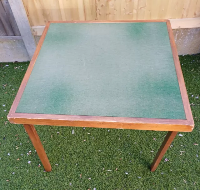 Vintage folding card / bridge / games table - green baize top.