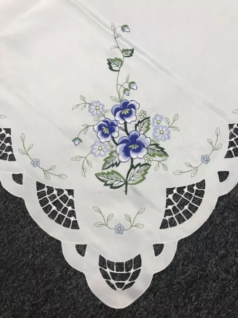 Embroidered Cutwork Tablecloth Napkin 54x72" Elegantlinen Embroidery Blue Flower
