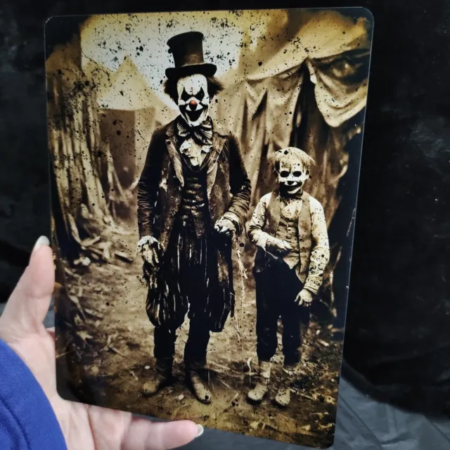 Creepy Clown Circus Odd Vintage Style Metal Art Plaque sign Print 20cm x 15cm