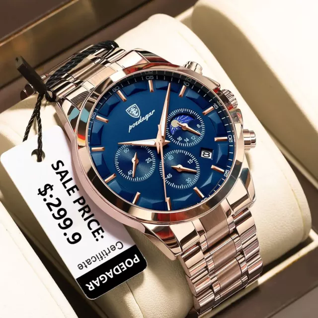 Luxury Man Wristwatch Chronograph Watch Stainless Steel Men's Quartz Watches+box