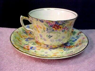 Vintage Royal Winton Grimwades Floral Feast 1799 Tea Cup & Saucer Gold Trim