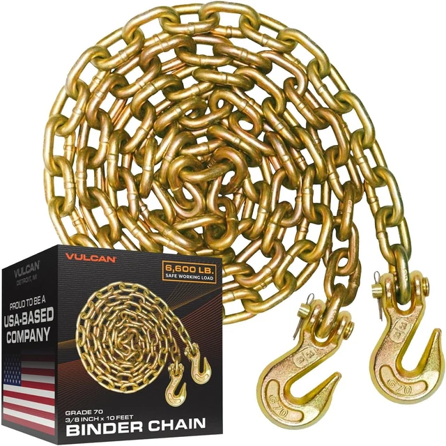Safety/Binder Chain with Clevis Grab Hooks - Grade 70-3/8 Inch X 10 Foot - 6,600