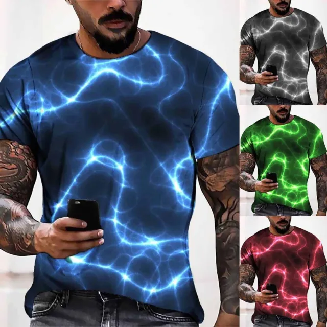 T-Shirt Uomo Palestra Fitness Novità Stampa Grafica 3D Manica Corta