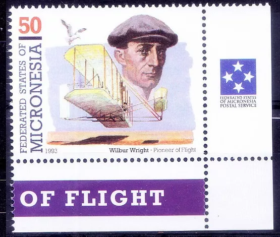 Wilbur Wright, Developed 1st Airplane, Aviation, Micronesia 1993 MNH Corner