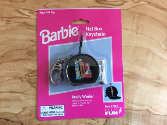 1999 Barbie Hat Box Keychain - Original Package Unopened - With Mini Barbie Doll