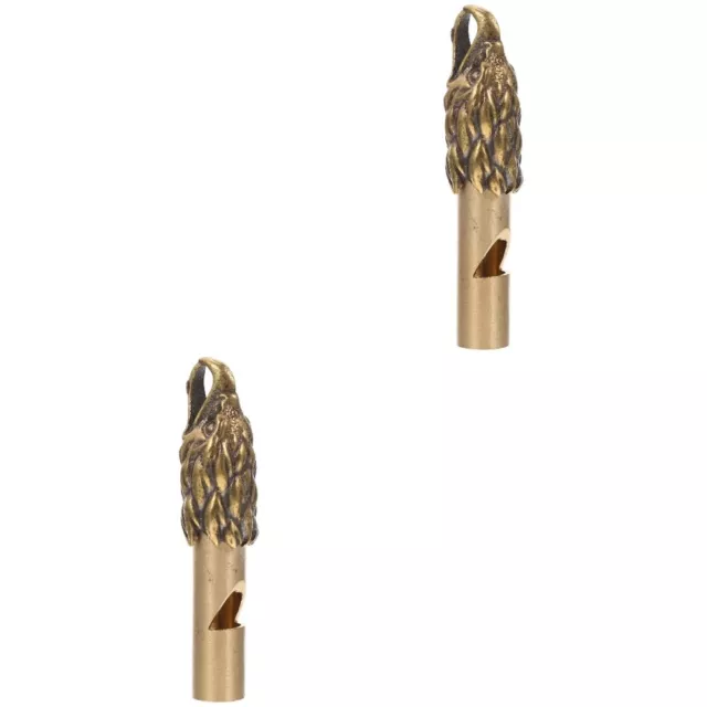 2 Pack Mini Brass Hanging Decor Gold Whistle Safety Emergency Travel Portable