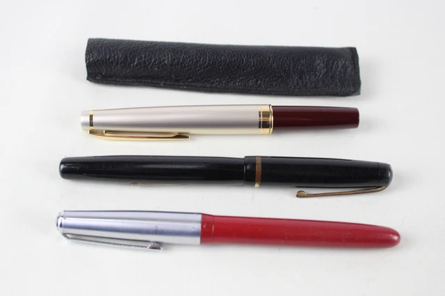 VINTAGE FOUNTAIN PENS 14ct Gold Nibs Writing Inc Platignum, Summit Etc ...