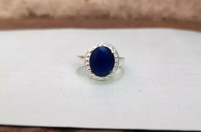Natural 6.5 Ct Oval Cut Blue Sapphire Ring 925 Sterling Silver anniversary Ring