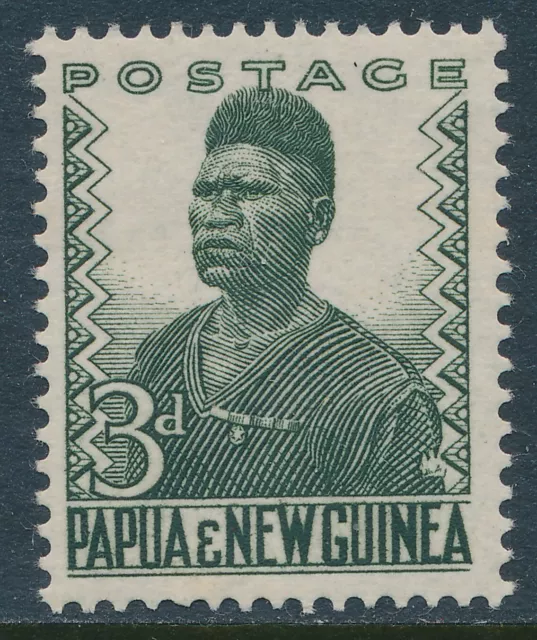 1952 PAPUA NEW GUINEA 3d DEEP GREEN FINE MINT MNH SG5