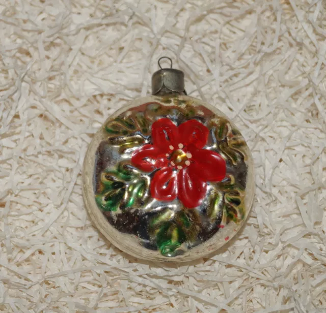 Antiguo Ruso Adornos de Árbol de Navidad - Espejado Bola Con Flor (#7021