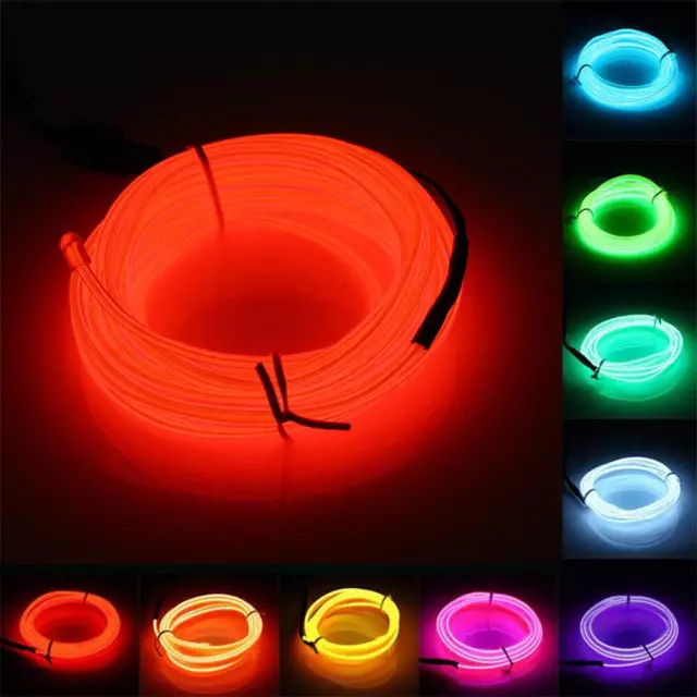 1/2/3/5M Neon LED String Lights Battery Operated Glow EL Wire Strip Party DIY UK 2