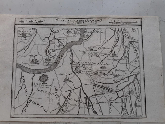 Mappa del corso del Po da Sabbioneta a Guastalla - Coronelli - XVII secolo