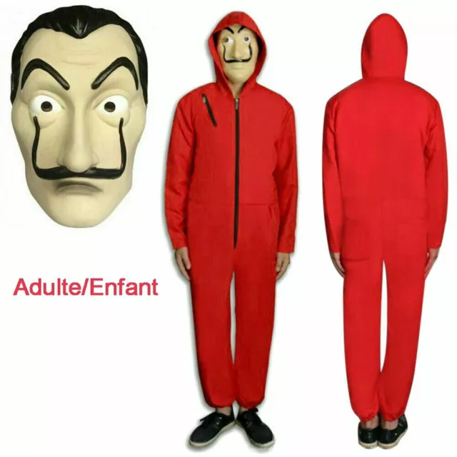 Salvador Dali La Casa De Papel D'argent Heist Rouge Jumpsuit Masque Costume