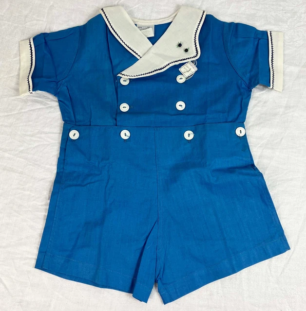 1920s NOS Tag Attached Mitzi Frock Boy's Cotton Sailor Romper 20s Toddler Vtg