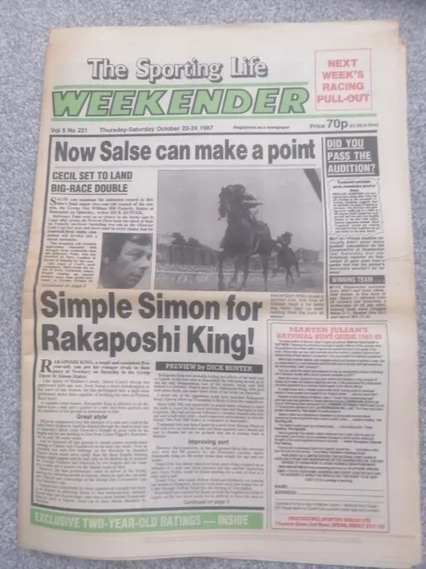 The Sporting Life Weekender Newspaper October 22-24th, 1987