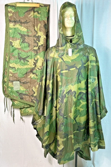 NEW US Military Rain Poncho Woodland Camouflage Hooded / Tent & Woobie Wet Liner NEW US Military Rain Poncho Woodland Camouflage Hooded / Tent & Woobie Wet Liner
