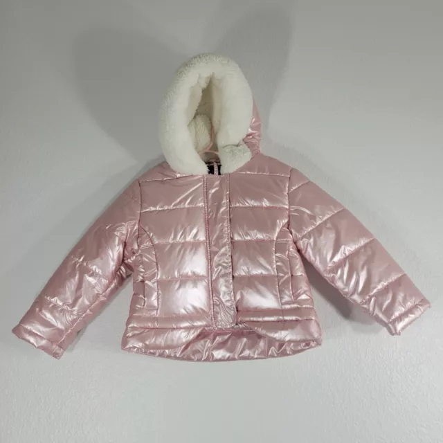 Rothschild Toddler Size 4T Puffer Jacket Metallic Pink Faux Fur Hooded Zip Quilt