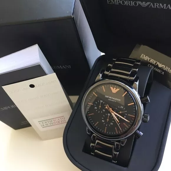 NEW EMPORIO ARMANI AR1509 Luigi Ceramic Black Dial Chronograph Men s Wrist Watch 133.90 PicClick