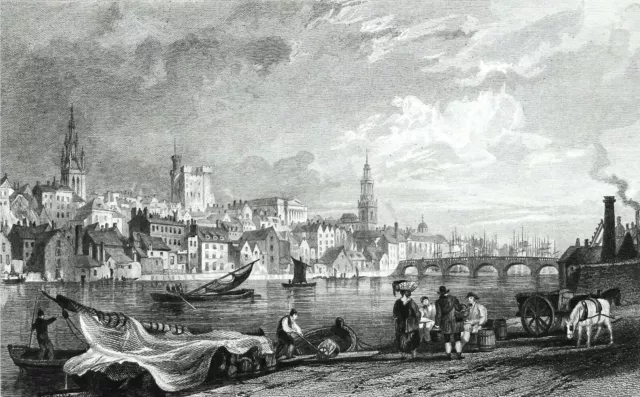 ANGLETERRE- Vue de la ville de NEWCASTLE au 19eme siècle - Gravure du 19e siècle