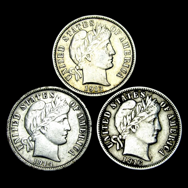 1913 1914-D 1916 Barber Dime Lot Silver ---- Nice Lot ----  #O734