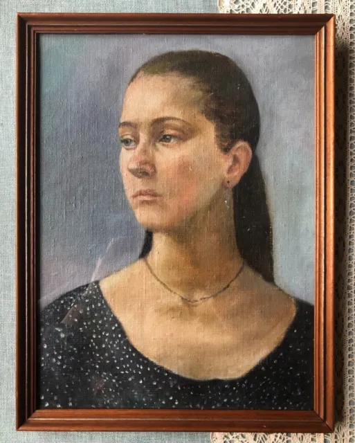Original contemporary art oil painting female portrait canvas framed 40x50