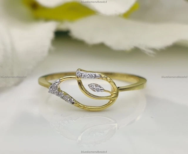 Leaf Art Deco Wedding Ring 14k Yellow Gold Natural Diamond No Stone Jewelry