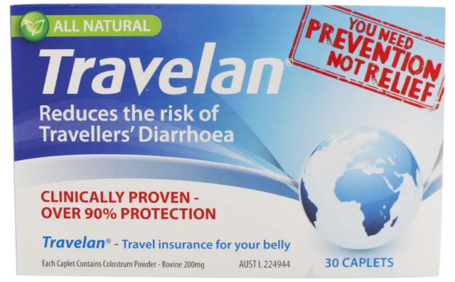 2 x Travelan 30 Caplets ::PREVENT TRAVELLERS DIARRHOEA AND BALI BELLY::