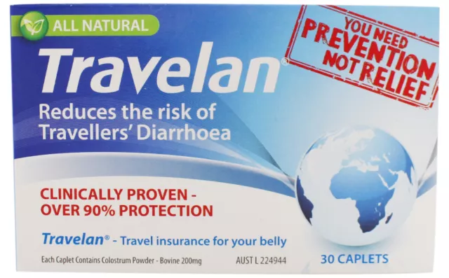 6 x Travelan 30 Caplets ::PREVENT TRAVELLERS DIARRHOEA AND BALI BELLY::