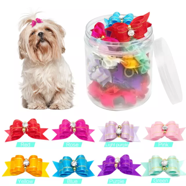 20/100pcs Cute Bling Pet Hair Bows Dog Cat Bowknot Rubber Bands Hair Accessories