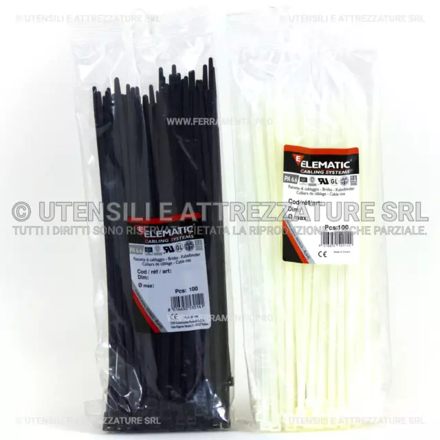 FASCETTE NYLON per CABLAGGIO FISSAGGIO FILI CAVI 200x4,8mm CONFEZIONE 100 Pz.