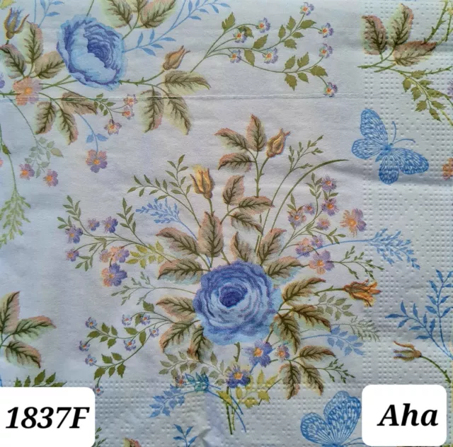 4 x Einzeltisch Papierservietten, Decoupage/Kunst/Handwerk/Vintage/blaue Rosen