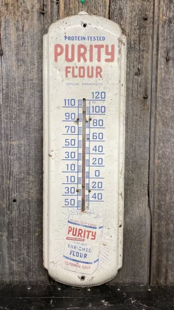 Vintage 40s/50s Purity Flour  Country Store Advertising Thermometer Sign Works