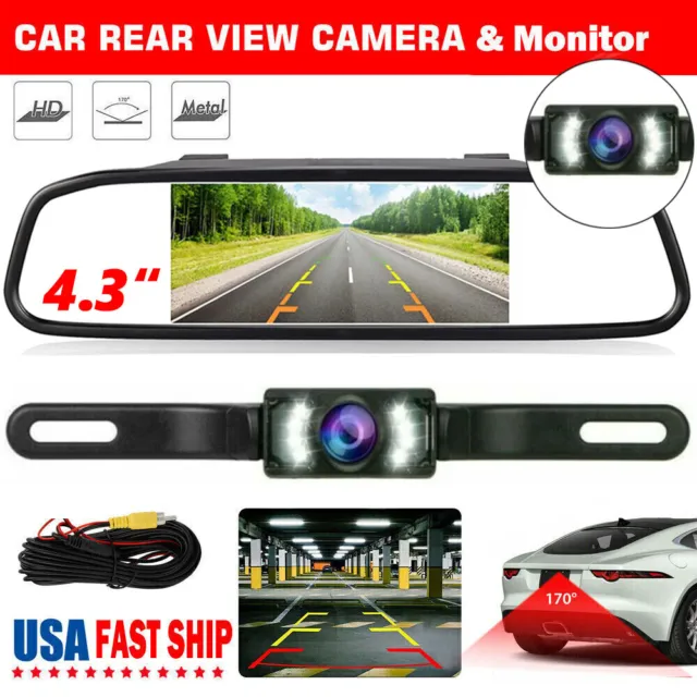 4.3" Backup Camera Mirror Car Rear View Reverse Night Vision Parking System Kit