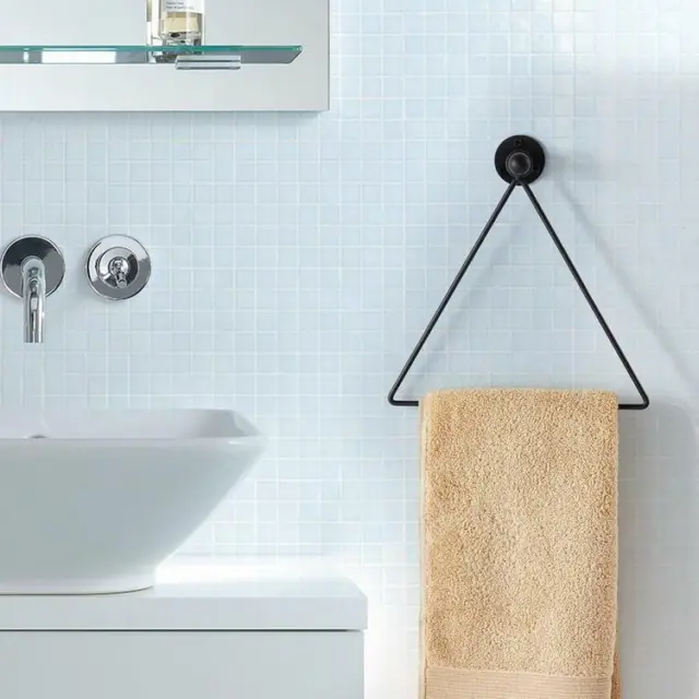 Bath Kitchen Wall Mounted Modern Triangle Metal Hand Towel Bar Holder Rack,Black