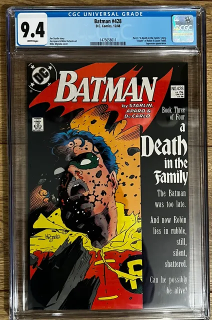 Batman #428 CGC NM 9.4 White Pages Death of Robin, Jason Todd! DC Comics 1988